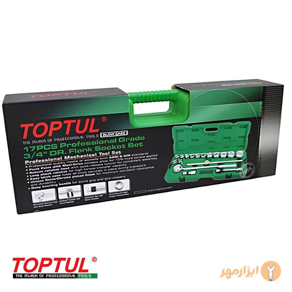 جعبه بکس 17 پارچه 3/4 درایو 6 پر تاپ تول (TOPTUL) مدل GCAI1701